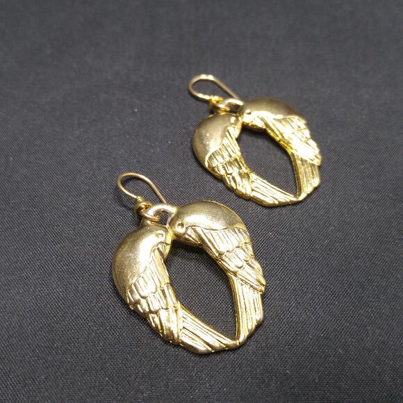 Laurel Burch Song Sparrows Earrings Gold Plated Birds Heart Shape 1980s Vintage - Picture 8 of 10